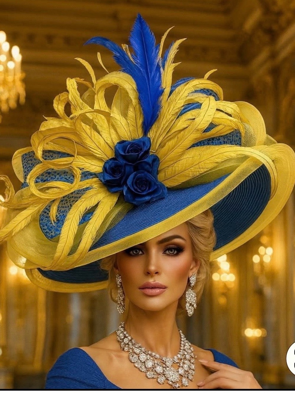 Amazing over the top Kentucky Derby one Sz fits all  huge wide brim royal blue
